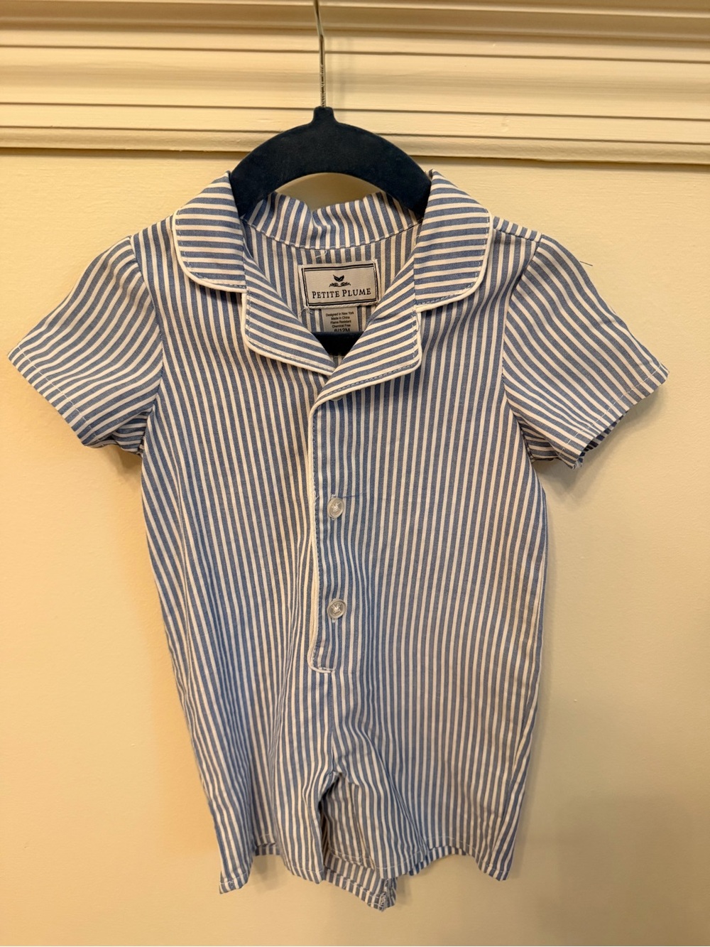 Petite Plume Blue & White Striped Baby Romper 6/12M